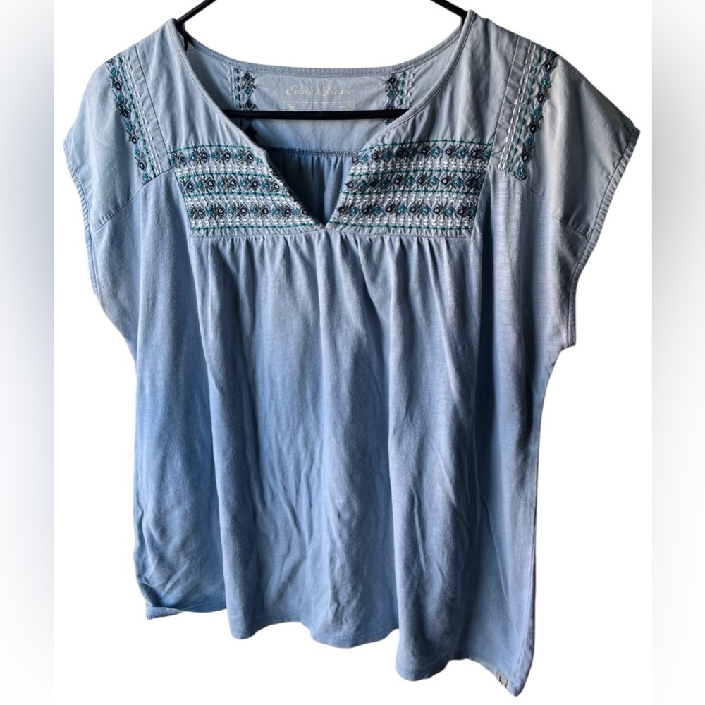 Eddie Bauer Blue Embroidered Blouse PL